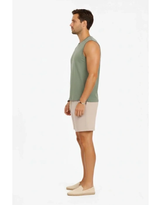 Erkek ıfır Kolsuz Atlet Bisiklet Yaka Oversize Basic por Üst, Günlük Ve Fitness Kullanımına Uygun  int Yeşili