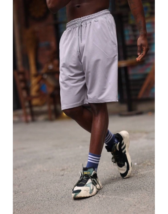 Erkek İki İplik Cepli Şort  Gri