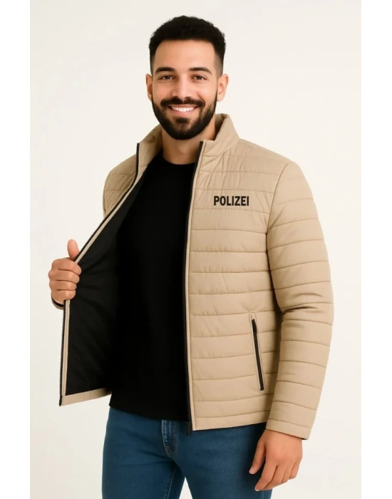 Erkek ikro u İtici Kapitone Baskılı Astarlı Fermuarlı Bomber ont  Bej