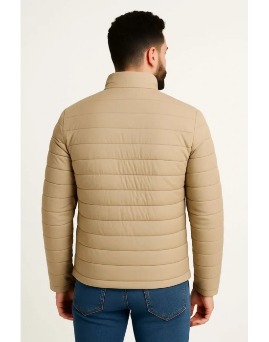 Erkek ikro u İtici Kapitone Baskılı Astarlı Fermuarlı Bomber ont  Bej