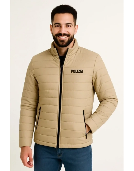 Erkek ikro u İtici Kapitone Baskılı Astarlı Fermuarlı Bomber ont  Bej