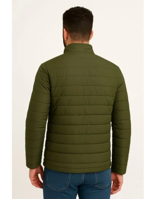 Erkek ikro u İtici Kapitone Baskılı Astarlı Fermuarlı Bomber ont  Haki