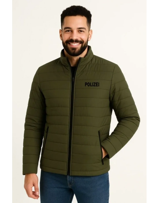 Erkek ikro u İtici Kapitone Baskılı Astarlı Fermuarlı Bomber ont  Haki