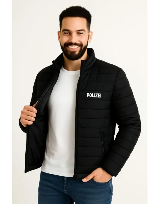 Erkek ikro u İtici Kapitone Baskılı Astarlı Fermuarlı Bomber ont  iyah