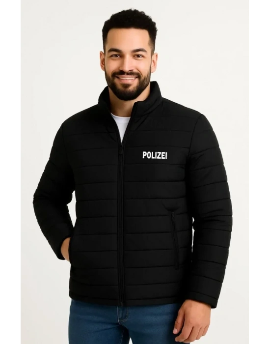 Erkek ikro u İtici Kapitone Baskılı Astarlı Fermuarlı Bomber ont  iyah