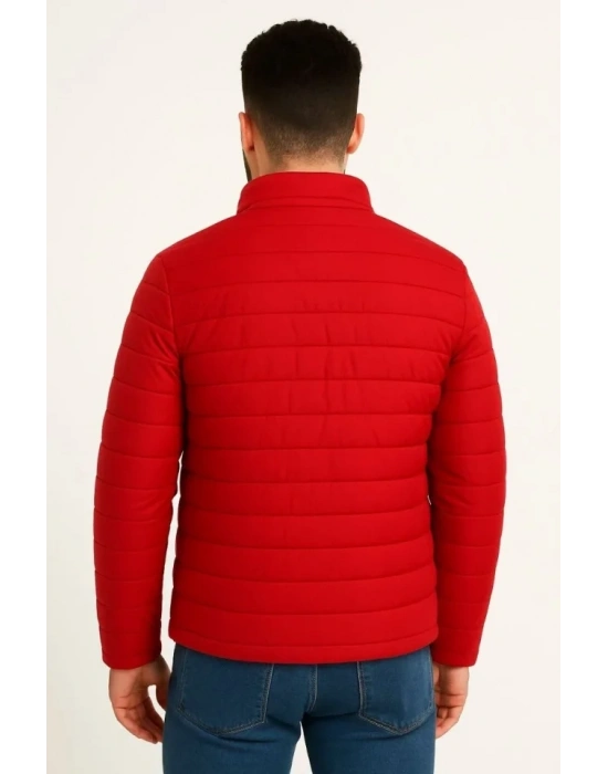 Erkek ikro u İtici Kapitone Baskılı Astarlı Fermuarlı Bomber ont  Kırmızı