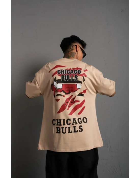 Erkek ırt Baskılı A Kalite Oversize Tshirt  Bej