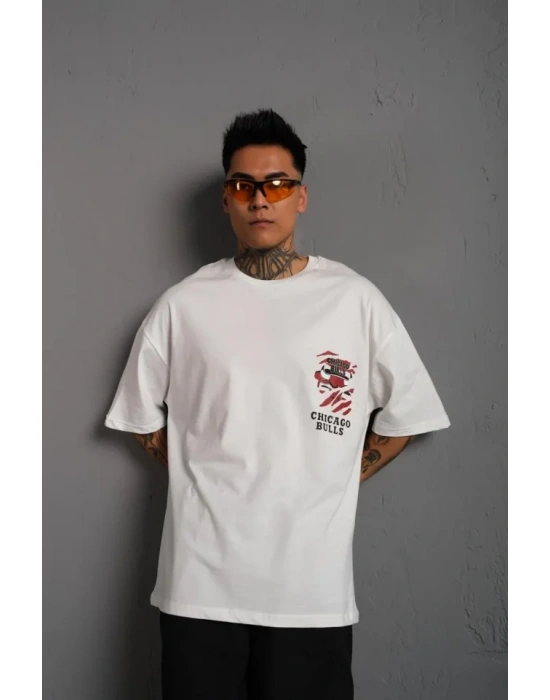 Erkek ırt Baskılı A Kalite Oversize Tshirt  Beyaz