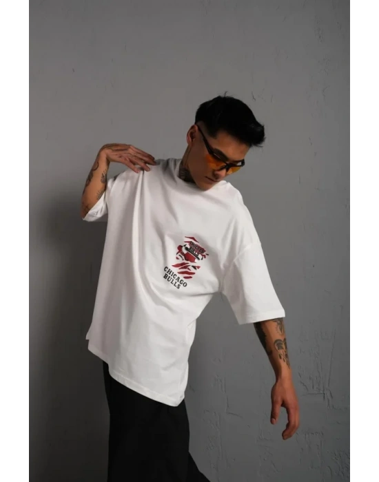 Erkek ırt Baskılı A Kalite Oversize Tshirt  Beyaz