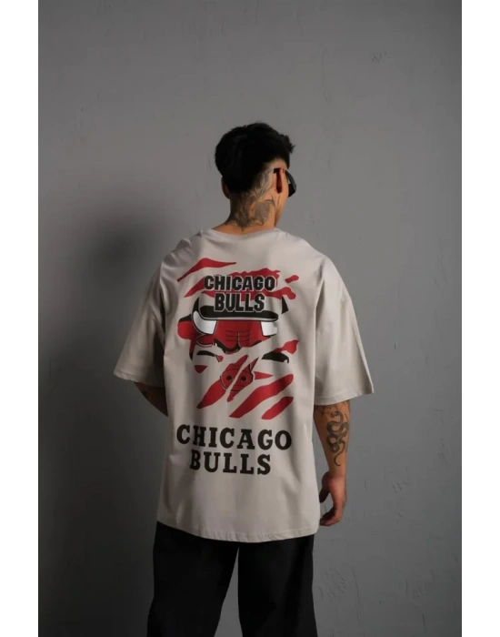 Erkek ırt Baskılı A Kalite Oversize Tshirt  Gri