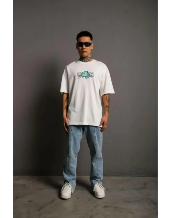 Erkek ırt Baskılı Tshirt  Beyaz