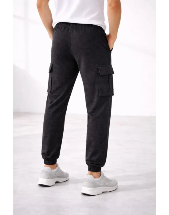 Erkek Jogger Eşofman Altı Regular Fit , Kargo Cepli, astikli Paça, Günlük por Pantolon  Füme