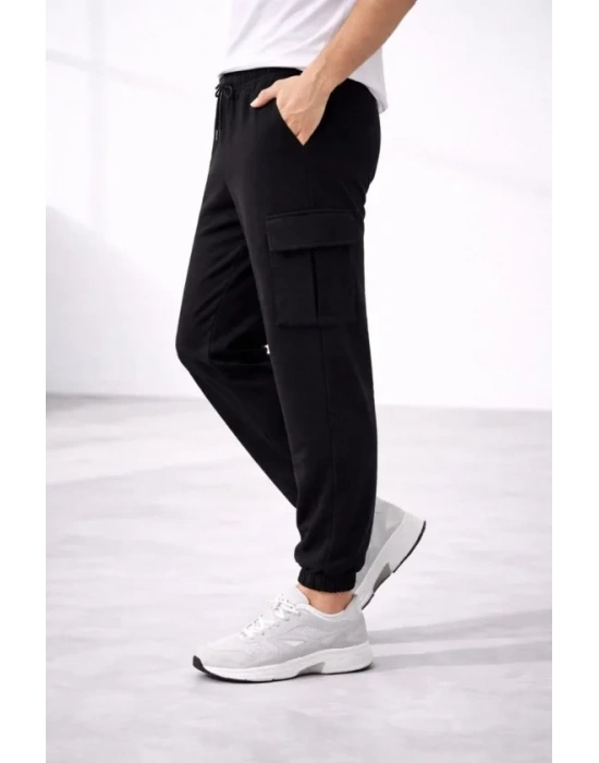 Erkek Jogger Eşofman Altı Regular Fit , Kargo Cepli, Lastikli Paça, Günlük por Pantolon  iyah