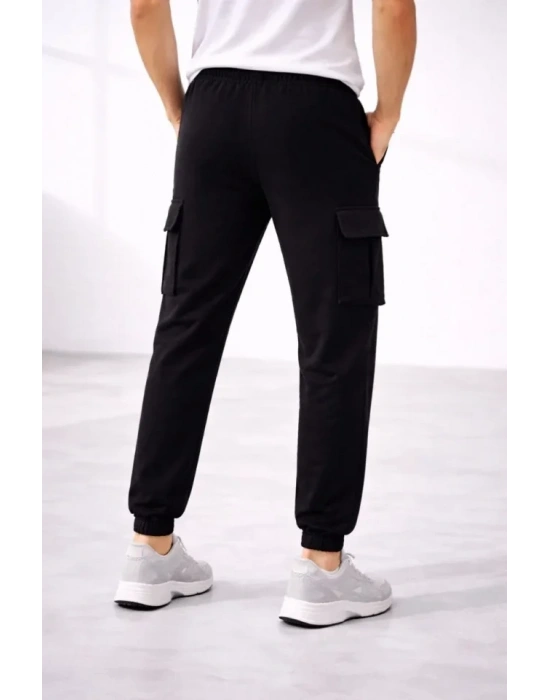 Erkek Jogger Eşofman Altı Regular Fit , Kargo Cepli, Lastikli Paça, Günlük por Pantolon  iyah