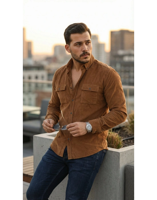 Erkek Kadife Desen Pamuklu Gömlek