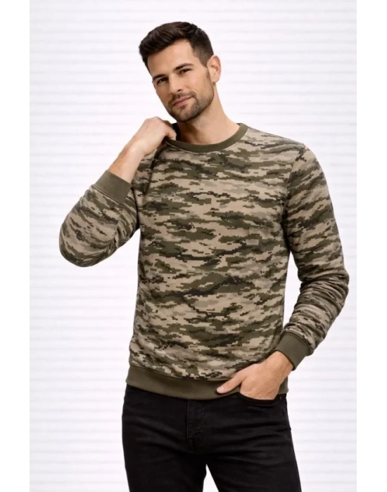 Erkek Kamuflaj Desenli 2 İplik 4 evsim Uzun Kollu Bisiklet Yaka weatshirt  Kamuflaj