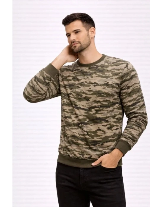 Erkek Kamuflaj Desenli 2 İplik 4 evsim Uzun Kollu Bisiklet Yaka weatshirt  Kamuflaj