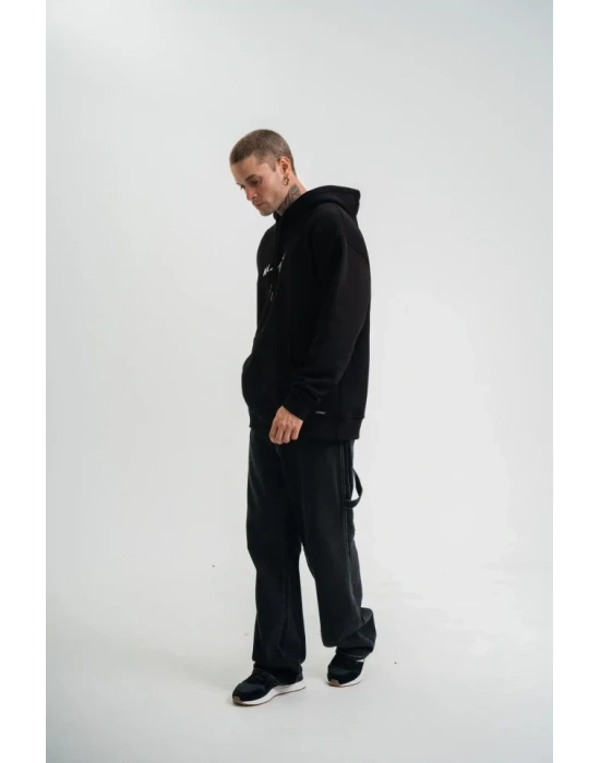 Erkek Kapşonlu Double Oversize Dijital Patchli weathirt  iyah