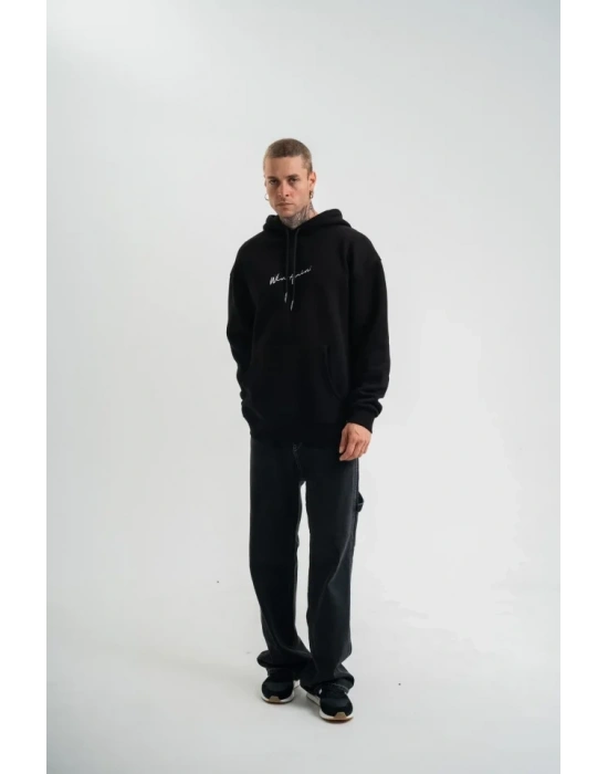 Erkek Kapşonlu Double Oversize Dijital Patchli weathirt  iyah