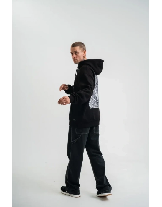 Erkek Kapşonlu Double Oversize Dijital Patchli weathirt  iyah