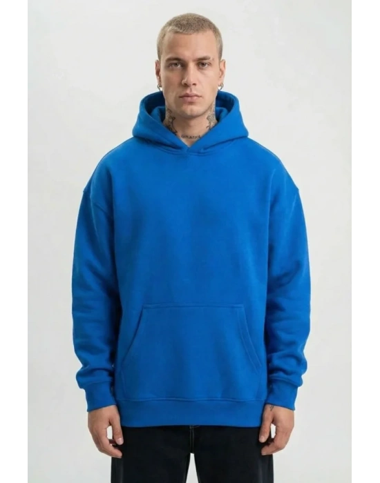 Erkek Kapüşonlu Oversize Hoodie – Üç İplik Pamuklu, Astronot Temalı Renkli Dünya Baskılı, Kanguru Cepli Premium weatshirt  aks avi