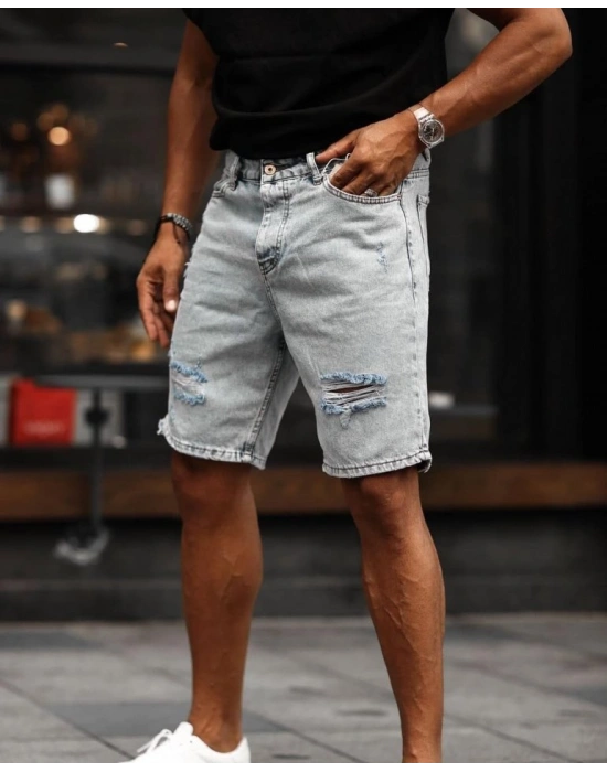 Erkek Kar Yıkama Yırtık Detaylı Şort
