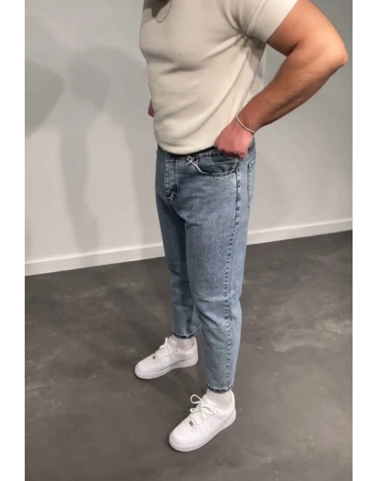 Erkek Kar Yıkamalı Buz Mavi Mom Jean