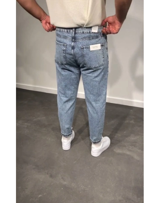 Erkek Kar Yıkamalı Buz Mavi Mom Jean