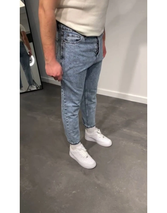 Erkek Kar Yıkamalı Buz Mavi Mom Jean