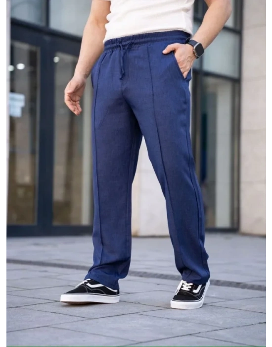 Erkek Keten Cepli Çıma Dikişli Jogger Buggy Pantalon Rahat Kalıp  acivert