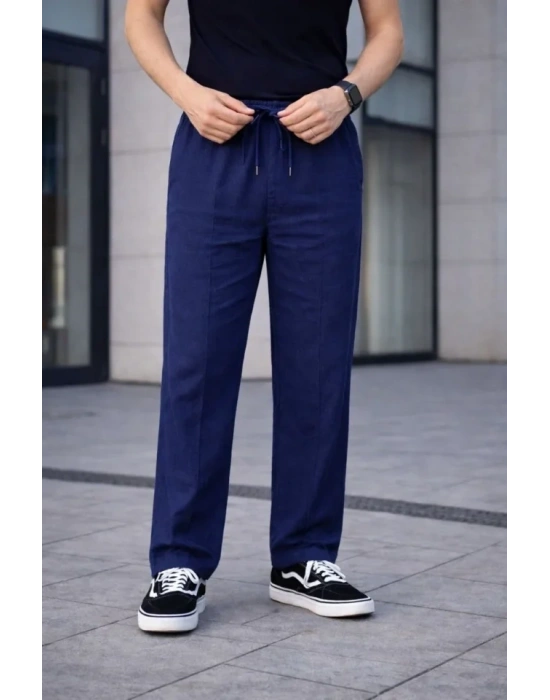 Erkek Keten Cepli Çıma Dikişli Jogger Buggy Pantalon Rahat Kalıp  acivert