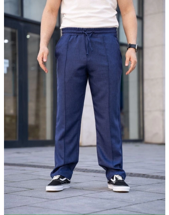 Erkek Keten Cepli Çıma Dikişli Jogger Buggy Pantalon Rahat Kalıp  acivert