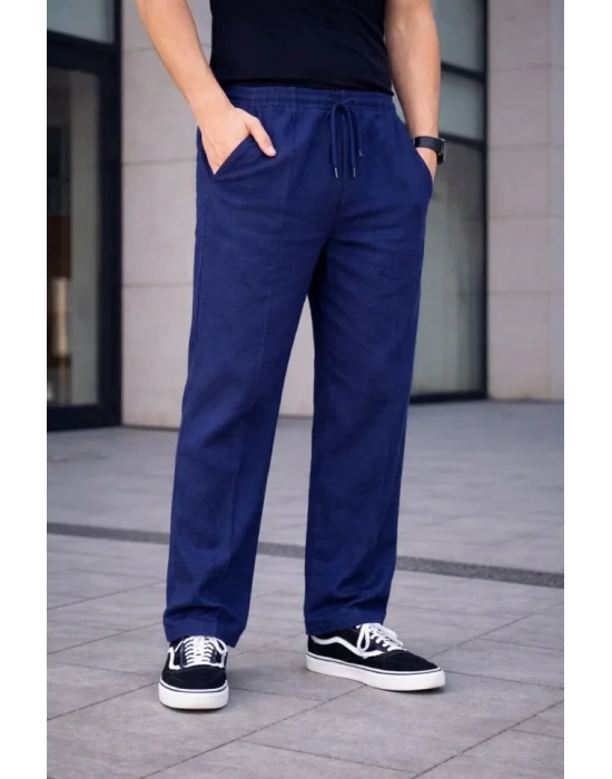 Erkek Keten Cepli Çıma Dikişli Jogger Buggy Pantalon Rahat Kalıp  acivert