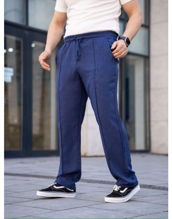 Erkek Keten Cepli Çıma Dikişli Jogger Buggy Pantalon Rahat Kalıp  acivert