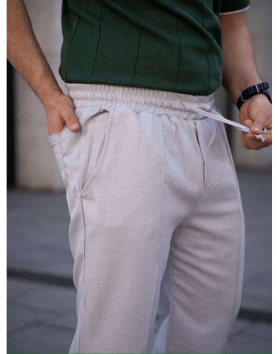 Erkek Keten Cepli Çıma Dikişli Jogger Buggy Pantalon Rahat Kalıp  Gri