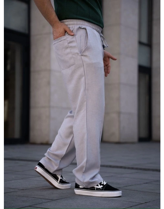 Erkek Keten Cepli Çıma Dikişli Jogger Buggy Pantalon Rahat Kalıp  Gri