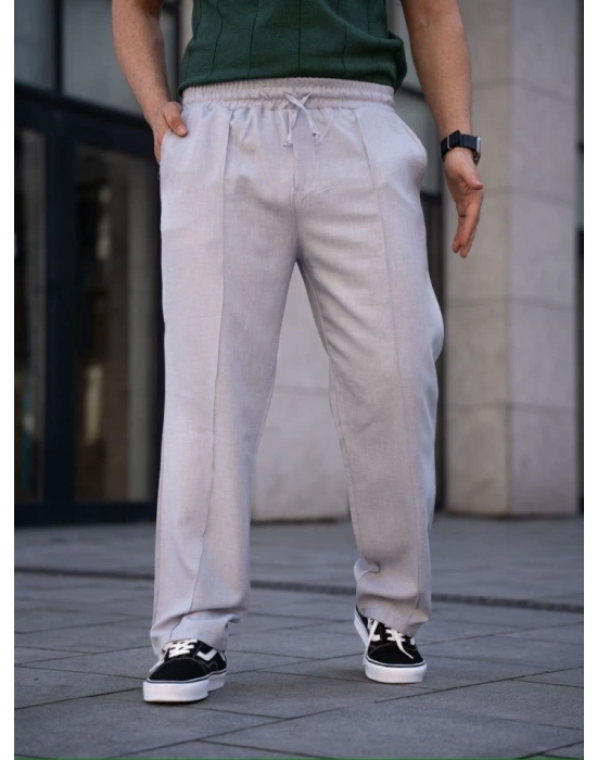 Erkek Keten Cepli Çıma Dikişli Jogger Buggy Pantalon Rahat Kalıp  Gri
