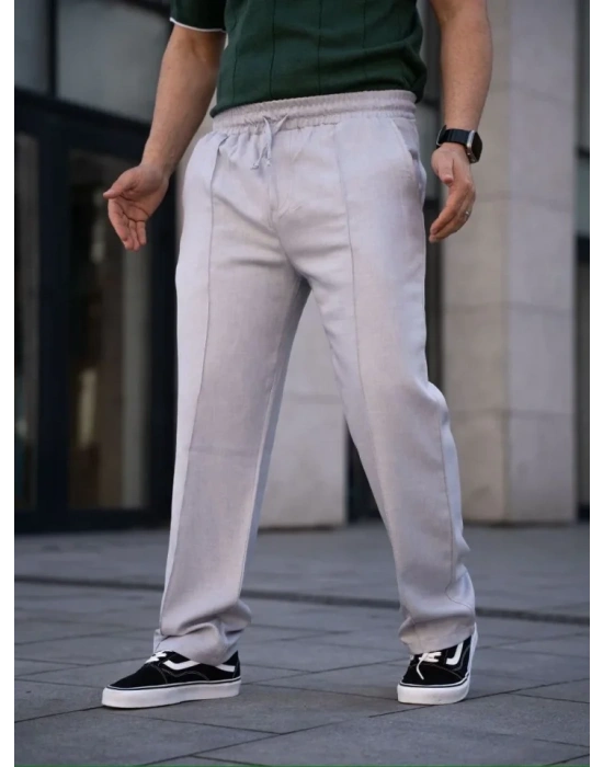 Erkek Keten Cepli Çıma Dikişli Jogger Buggy Pantalon Rahat Kalıp  Gri