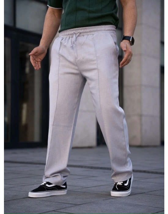Erkek Keten Cepli Çıma Dikişli Jogger Buggy Pantalon Rahat Kalıp  Gri