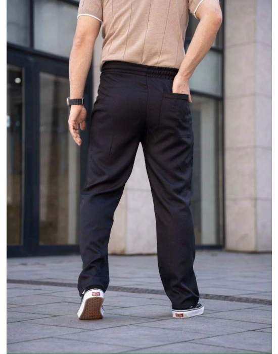 Erkek Keten Cepli Çıma Dikişli Jogger Buggy Pantalon Rahat Kalıp  iyah