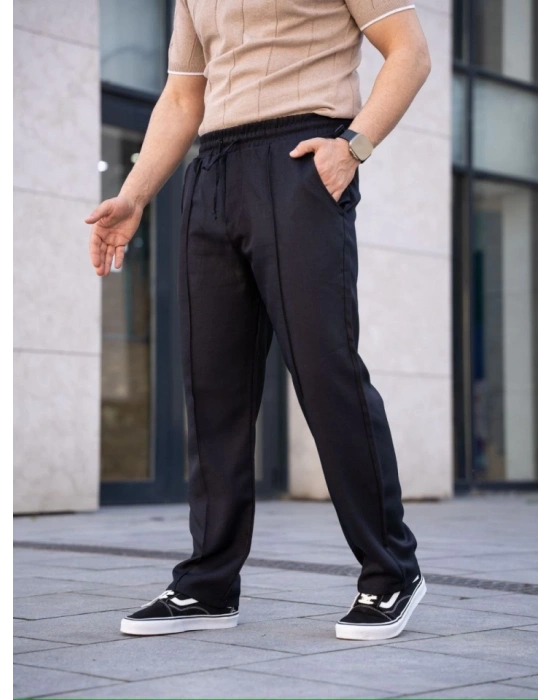 Erkek Keten Cepli Çıma Dikişli Jogger Buggy Pantalon Rahat Kalıp  iyah