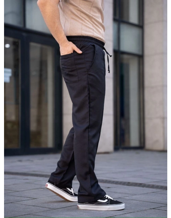 Erkek Keten Cepli Çıma Dikişli Jogger Buggy Pantalon Rahat Kalıp  iyah