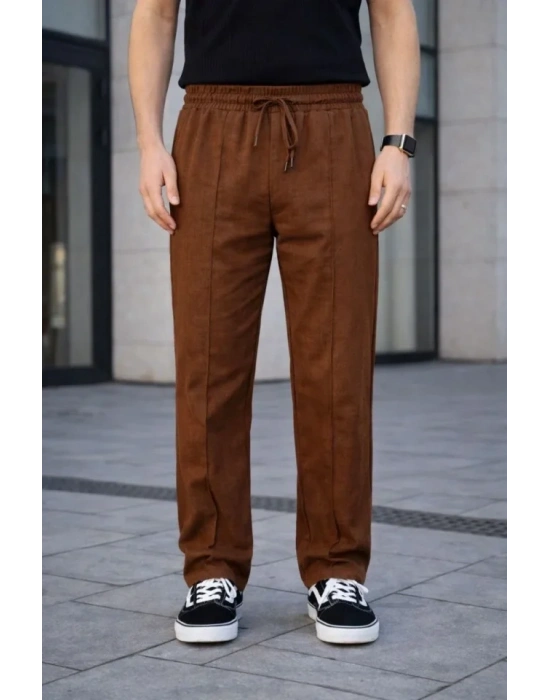Erkek Keten Cepli Çıma Dikişli Jogger Buggy Pantalon Rahat Kalıp  Kahverengi