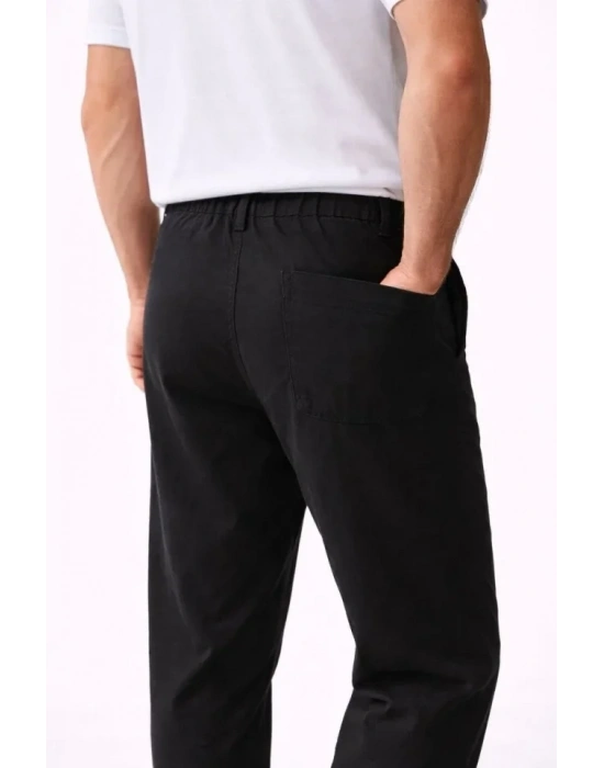 Erkek Keten Cepli Pantolon astikli Bel Bağcıklı Önden Fermuarlı  iyah