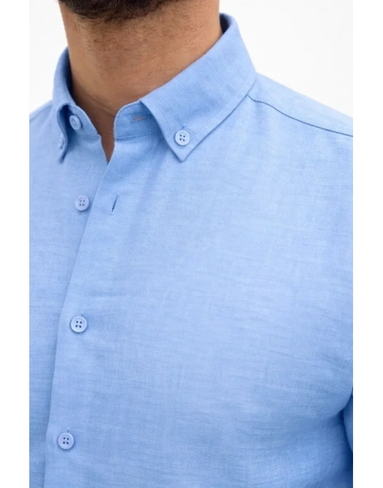 Erkek KETEN Kumaş Oversize Uzun Kollu Rahat Kalıp Gömlek  Açık avi