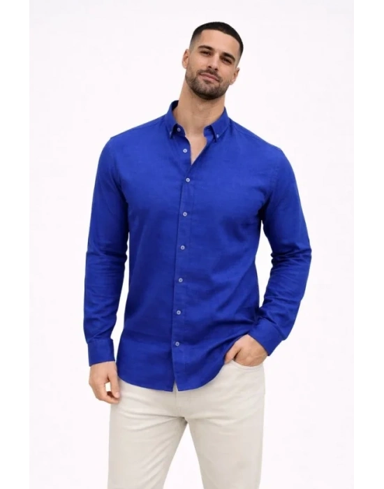 Erkek KETEN Kumaş Oversize Uzun Kollu Rahat Kalıp Gömlek  aks avisi