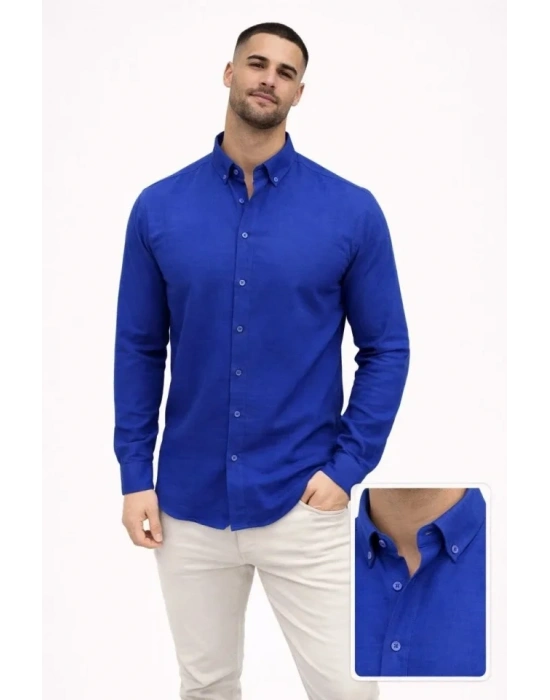 Erkek KETEN Kumaş Oversize Uzun Kollu Rahat Kalıp Gömlek  aks avisi