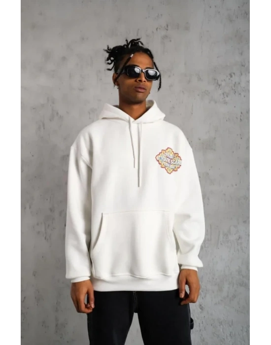 Erkek Kilim Desen Kapüşonlu weat Beyaz