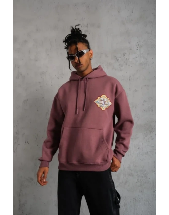 Erkek Kilim Desen Kapüşonlu weat  Gül Kurusu