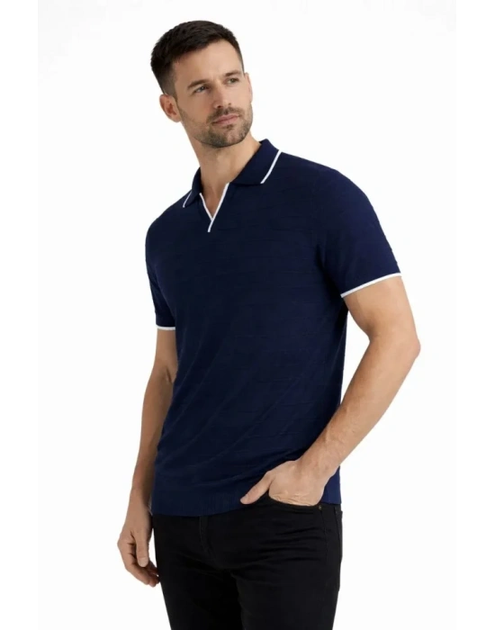 Erkek Kısa Kol Fitilli Triko Yakalı Düğmesiz Tshirt  2li et iyahint Yeşili